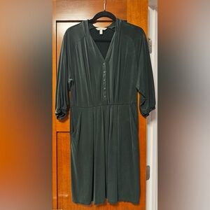 Garnet Hill Deep Green Long Sleeve Dress